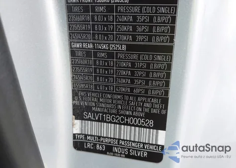 2012 Land Rover Range Rover Evoque Pure Plus z USA, uszkodzony, nr VIN SALVT1BG2CH000528